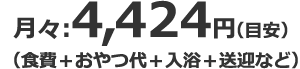 月々：4,424円（目安）（食費＋おやつ代＋入浴＋送迎など）